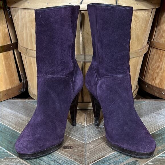 Cole Haan Air Purple Suede Platform Heeled Pump Pull-On Mid Calf Boots Women 8.5 - Picture 8 of 13